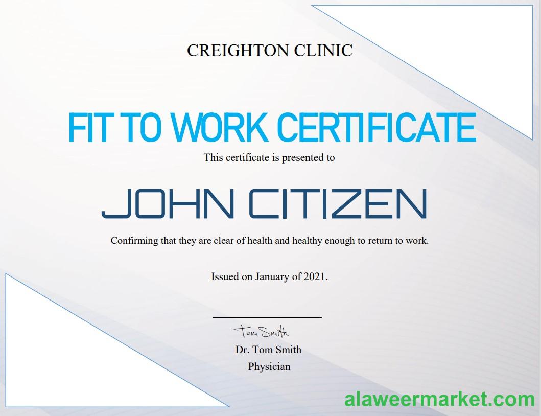USA Fit to Work cert